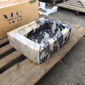 Custom Size Handcarved Calacatta Viola Marble Sink – A Luxurious Vessel Sink Ideal for Bathroom Vanities