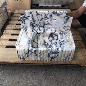 Calacatta Viola Marble Fluted Sink Wall Mount Marble Sink Marble Bathroom Sink Powder Room Sink Custom Vanity Top Natural Stone Marble Sink