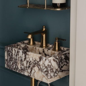 Elegant Bathroom Sink Wall Mount Marble Sink Marble Bathroom Sink Powder Room Sink Top Natural Stone Calacatta Marble Sink Custom Vanity