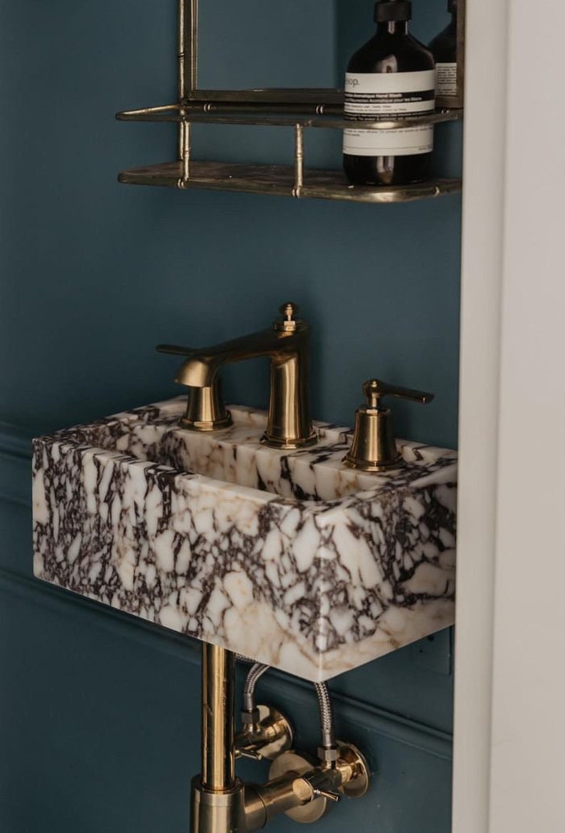 Elegant Bathroom Sink Wall Mount Marble Sink Marble Bathroom Sink Powder Room Sink Top Natural Stone Calacatta Marble Sink Custom Vanity