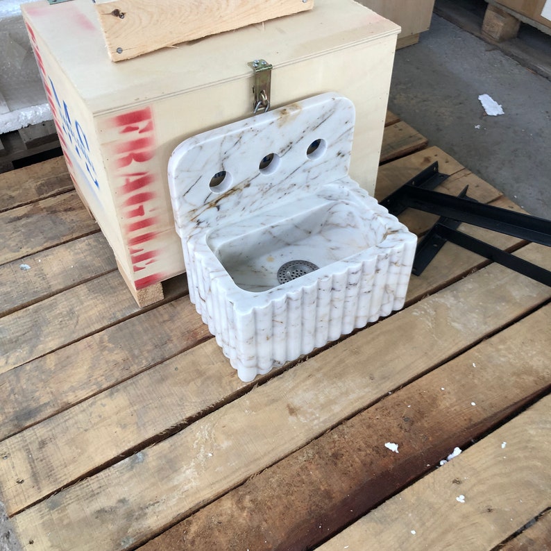 Bathroom Sink Wall Mount Marble Sink Marble Bathroom Sink Powder Room Sink Top Natural Stone Calacatta Marble Sink Custom Vanity Backsplash