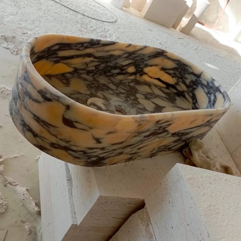 Custom Calacatta Viola Single Vanity Sink in White Marble for Powder Rooms