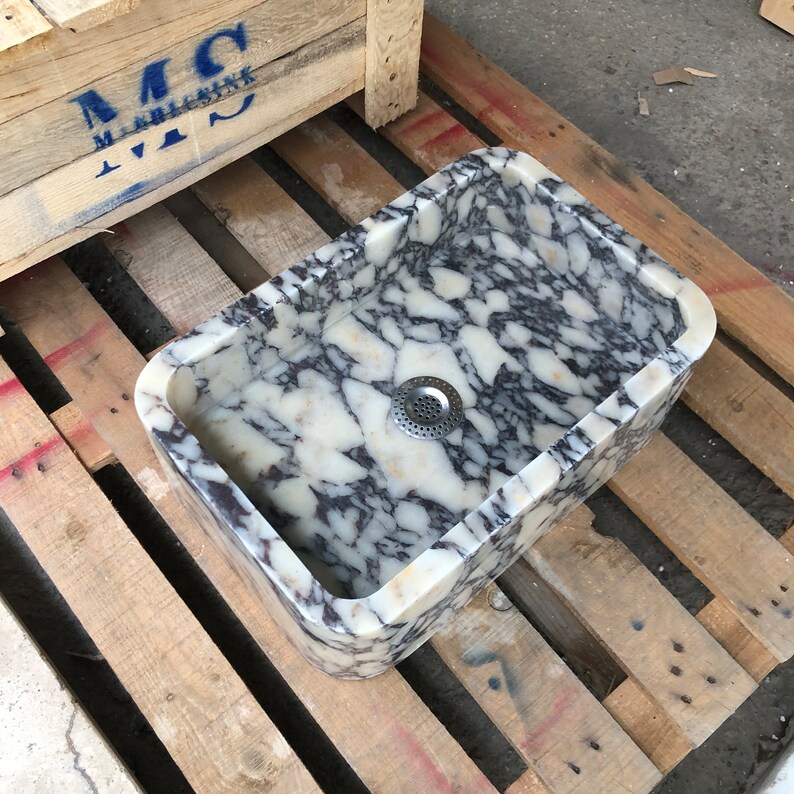 Handmade Calacatta Viola Marble Sink: Customizable Rectangle Bathroom Vanity  Powderroom Sink