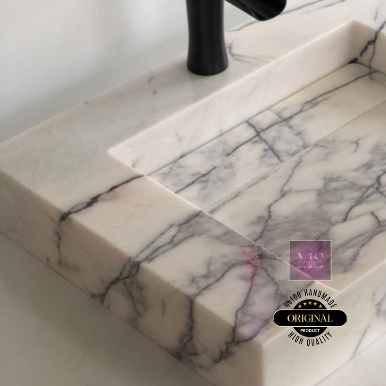 Customizable White Marble Sink – Handcrafted Elegance for Luxurious Bathrooms Handmade Carrara Marble Wall-Mounted Sink: Bespoke Luxury Bathroom Vanity