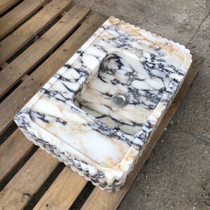 Calacatta Viola Marble Fluted Sink Wall Mount Marble Sink Marble Bathroom Sink Powder Room Sink Custom Vanity Top Natural Stone Marble Sink