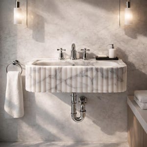 Calacatta Viola Marble Sink with Backsplash, Hand Carved Luxury Stone Basin, Custom Size Bathroom Vanity Sink, Wall Mount or Vessel