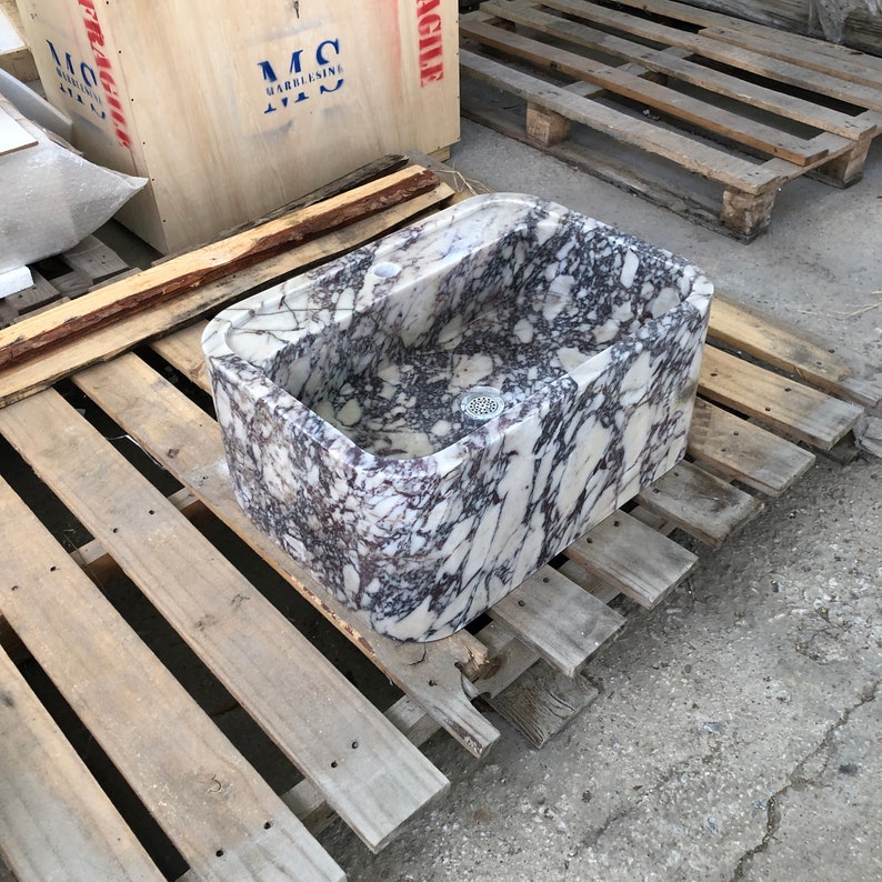 Elegant Bathroom Sink Wall Mount Marble Sink Marble Bathroom Sink Powder Room Sink Top Natural Stone Calacatta Marble Sink Custom Vanity Calacatta Viola Marble Sink: Handcrafted Wall Mount Bathroom Vanity Farmhause Sink