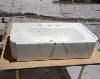 Natural Stone Sink - Hand Carved Vessel Sink - Rustic Marble Sink - Vanity Bathroom Sink - Handmade