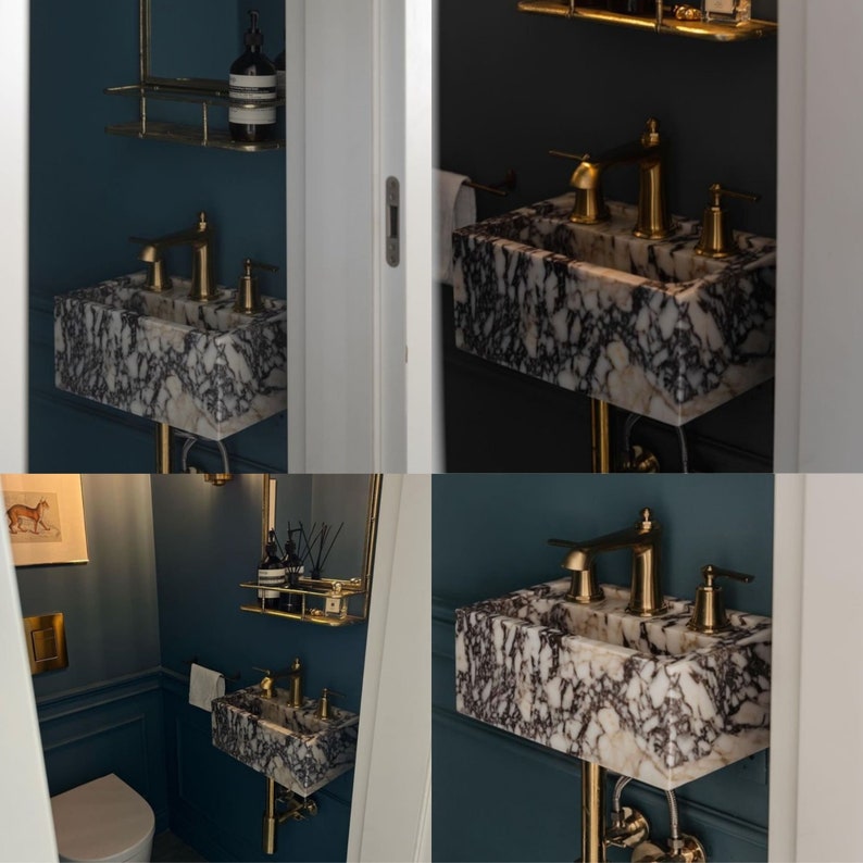 Elegant Bathroom Sink Wall Mount Marble Sink Marble Bathroom Sink Powder Room Sink Top Natural Stone Calacatta Marble Sink Custom Vanity