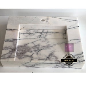 Customizable White Marble Sink – Handcrafted Elegance for Luxurious Bathrooms Handmade Carrara Marble Wall-Mounted Sink: Bespoke Luxury Bathroom Vanity