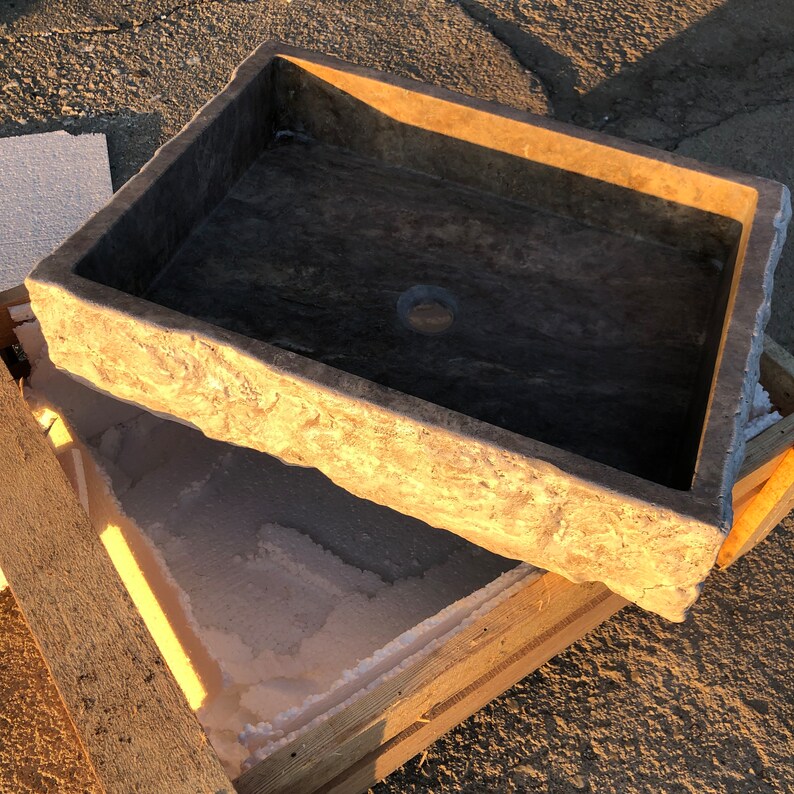 Travertine Sink - Rustic Design - 100% Natural Stone - Handcrafted - Custom Sink - Chiseled Sink - Rustic Sink - Bathroom Handmade Design