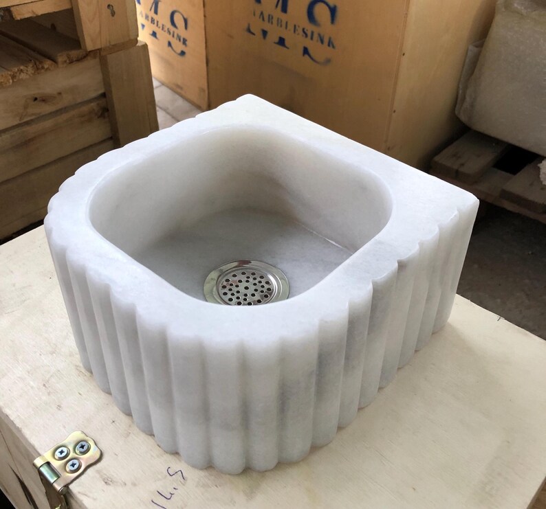 Small Bathroom Sink, Carrara White Marble Sink, Farmhouse Sink, Vanity Sink, Perfect for Small Spaces, Tiny Bathroom or Kitchen Vanity