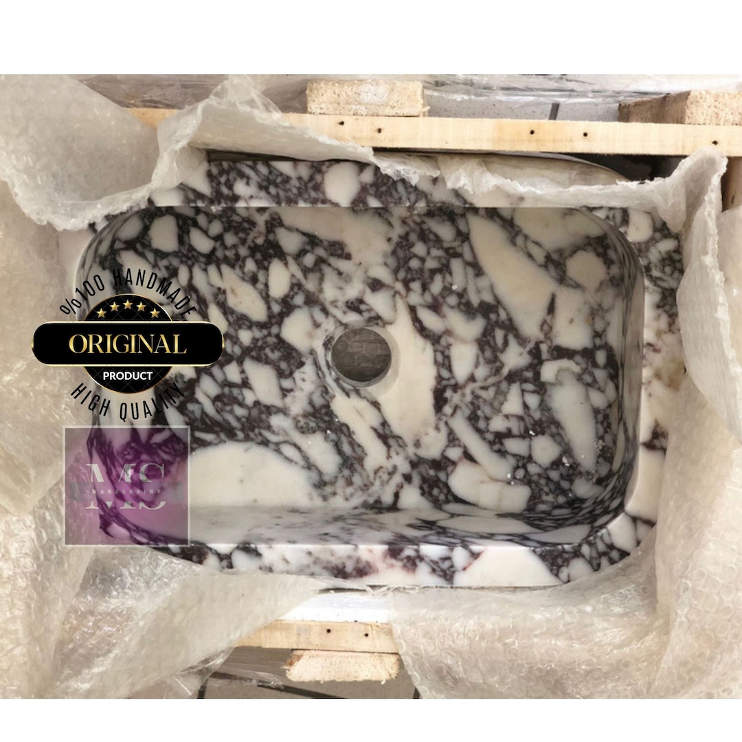 Handcrafted Calacatta Viola Marble Sink: Custom Bathroom Vessel