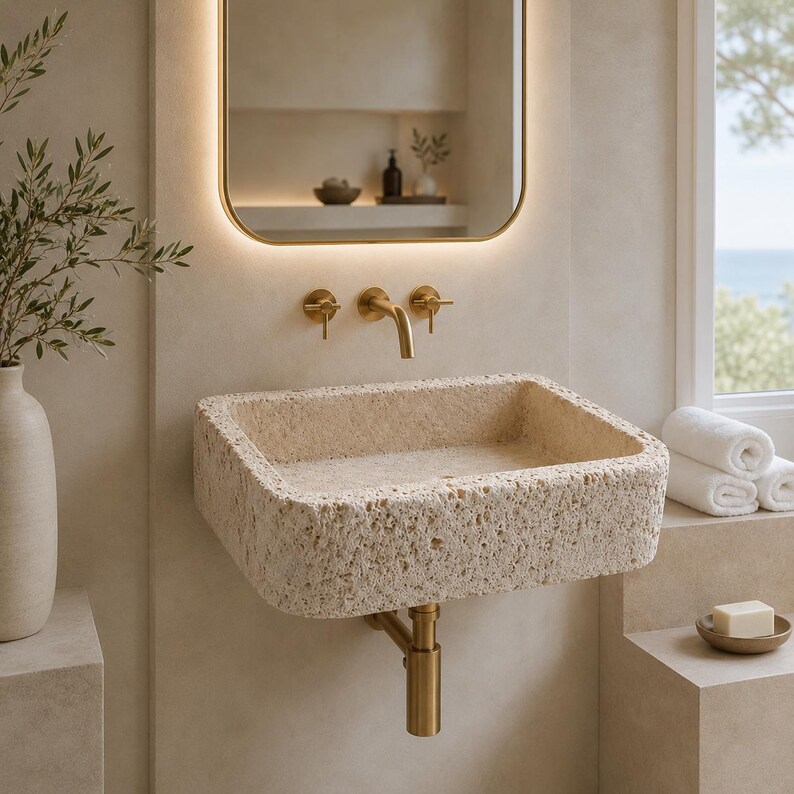 Chiseled Travertine Vanity