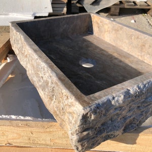 Marble Sink, Natural Stone Sink, Sink For Bathroom, Marble, Sink, Stone Sink, Silver Travertine Thin Edge Rectangular Sink