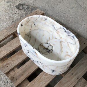 Calacatta Viola Marble Sink, for Bathroom Washbasin, Wall Mount Sink, Farmhouse Sink, Powder Room Sink, Stone Sink for Bathroom Vanity zdjęcie 5