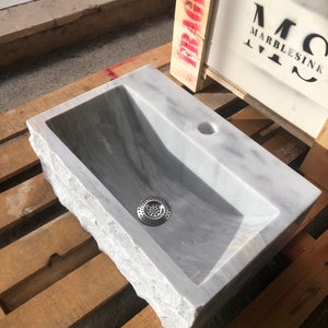 Gray Marble Sink Wall Mount Marble Sink Marble Bathroom Sink Powder Room Sink Custom Vanity Top Custom Marble Sink Bathroom Vanities