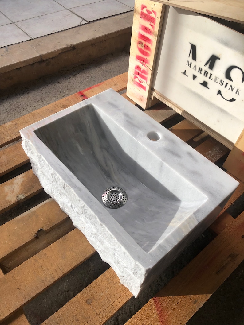 Gray Marble Sink Wall Mount Marble Sink Marble Bathroom Sink Powder Room Sink Custom Vanity Top Custom Marble Sink Bathroom Vanities