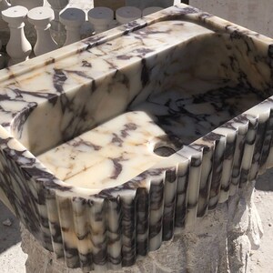 Calacatta Viola Marble Sink, Stone Sink, Hand Carved Sink, Marble Sink, Round Corner, Wall Sink, Special Order Sink, Sink Vanity