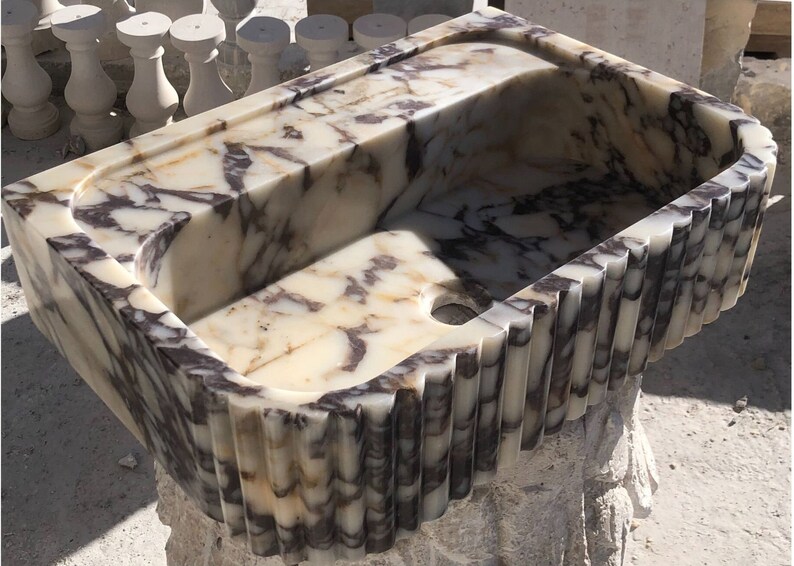 Calacatta Viola Marble Sink, Stone Sink, Hand Carved Sink, Marble Sink, Round Corner, Wall Sink, Special Order Sink, Sink Vanity
