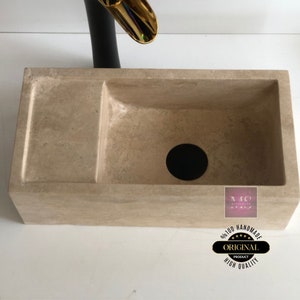 Farm House Sink, Natural Stone Sink, Beige Sink, Wall mounted  Marble Sink Vanity