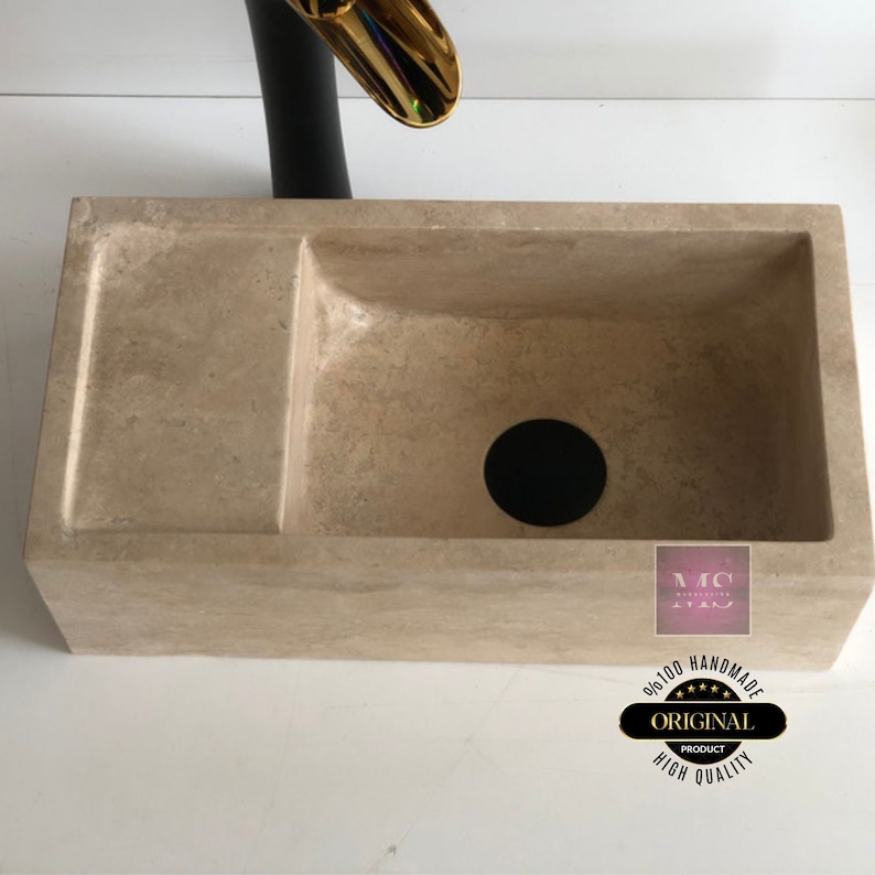 Farm House Sink, Natural Stone Sink, Beige Sink, Wall mounted  Marble Sink Vanity