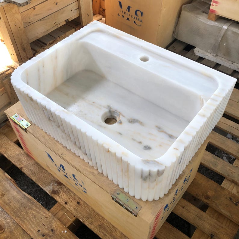 Elegant Bathroom Sink Wall Mount Marble Sink Marble Bathroom Sink Powder Room Sink Top Natural Stone Calacatta Marble Sink Custom Vanity