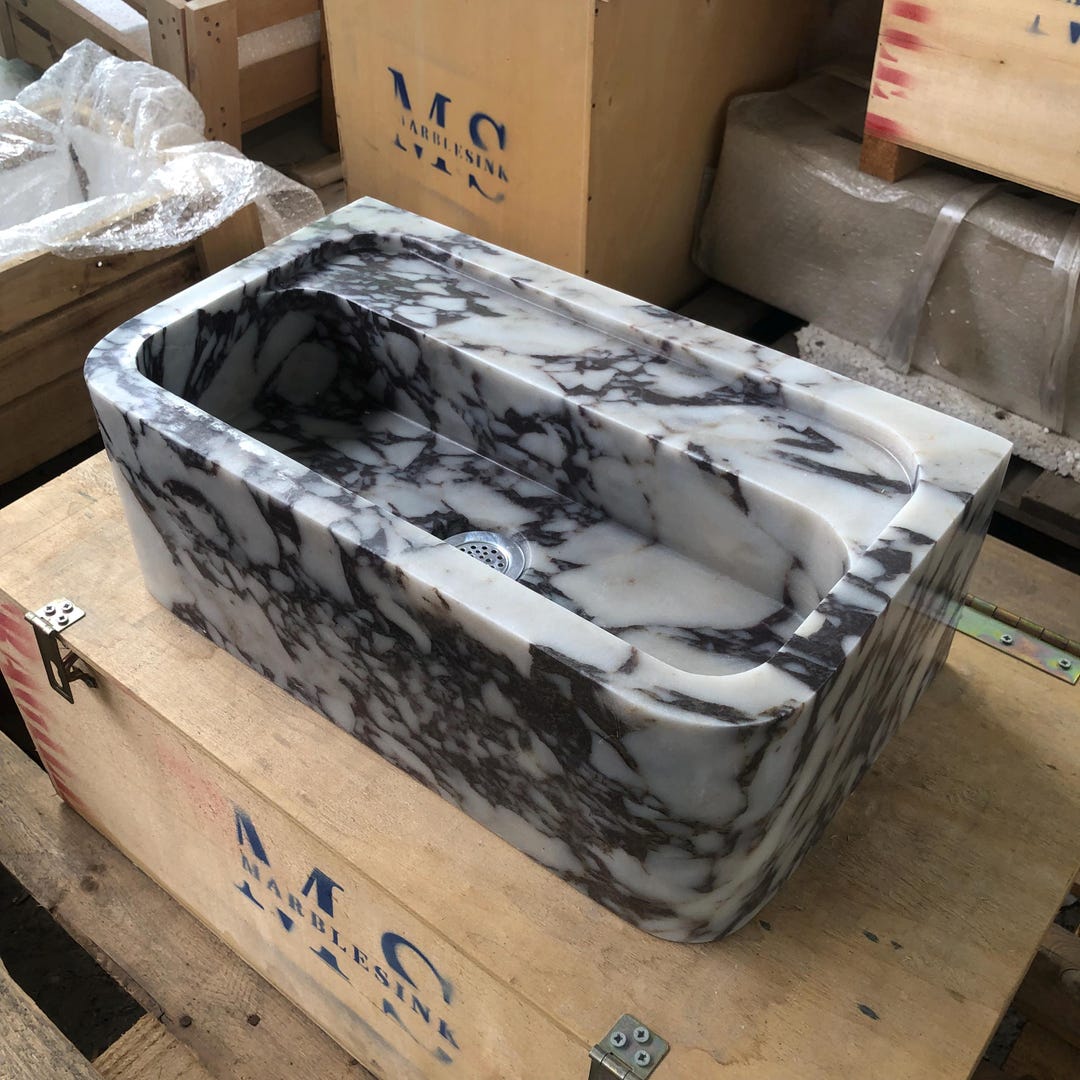 Calacatta Viola Marble Sink: Wall Mount Bathroom Vanity, Natural Stone