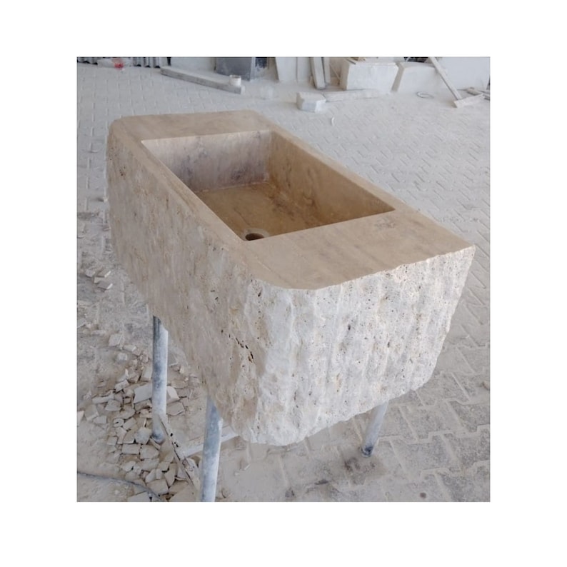 Travertine Rough Chiseled Sink Wall Mount Travertine Sink Marble Bathroom Sink Powder Room Sink Custom Wall Mount Sink with Rough Apron Sink