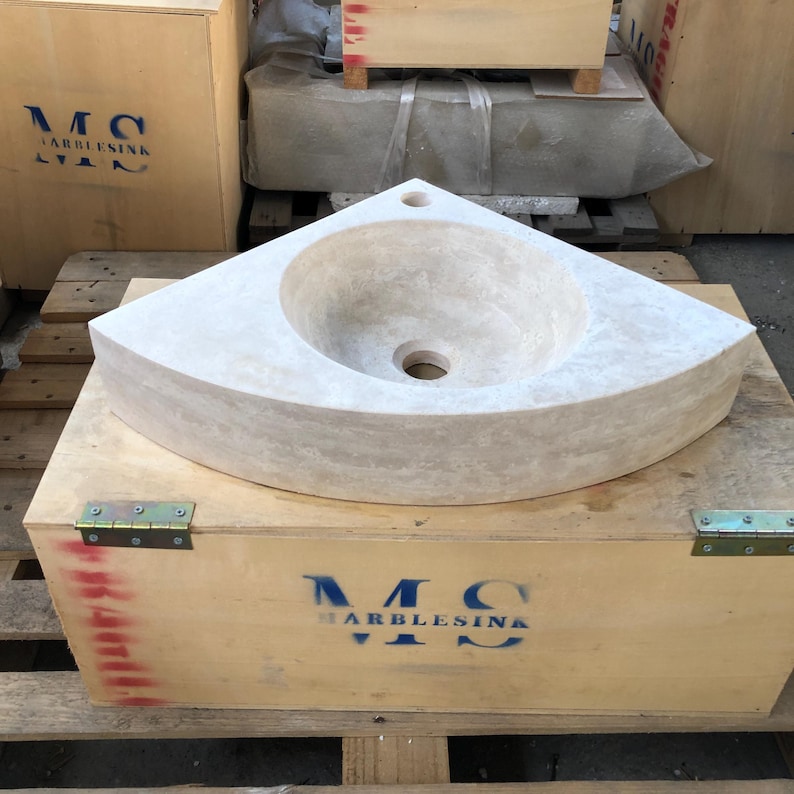 Travertine Corner Sink - Stone Marble Sink Bathroom Vanity, Travertine Corner Bathroom Sink - Bathroom Vanity