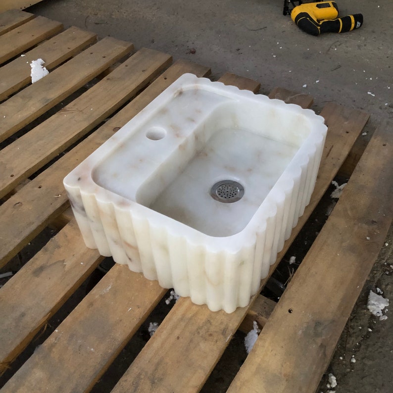 Marble Vessel Sink, Handmade, Small Rectangle Design with or without Faucet Hole, Sleek and Modern Washbasin for Bathroom.