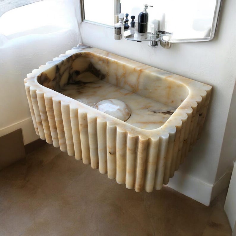 Elegant Bathroom Sink Wall Mount Marble Sink Marble Bathroom Sink Powder Room Sink Top Natural Stone Calacatta Marble Sink Custom Vanity