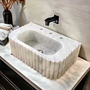 Elegant Bathroom Sink Wall Mount Marble Sink Marble Bathroom Sink Powder Room Sink Top Natural Stone Carrara white Marble Sink Custom Vanity