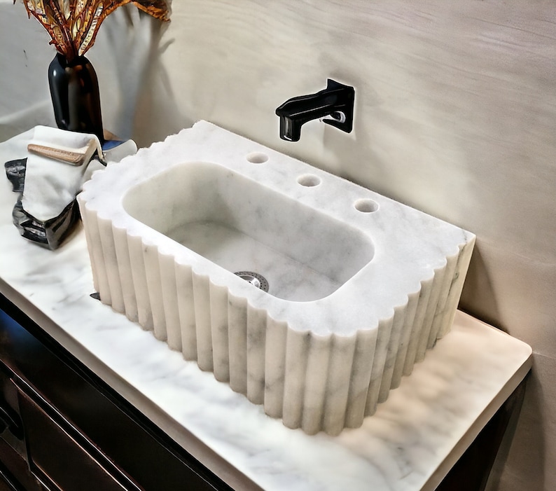 #HandCarvedSink #CarraraMarbleSink #CustomizableVanityTop #CustomizableSink #BathroomSink #PowderRoomSink #FarmhouseSink #RareUniqueItem #WallMountSink #VesselSink #NaturalStoneSink #LuxuryBathroomSink #ElegantBathroomDecor