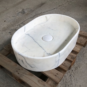Handcrafted Calacatta Viola Marble Sink: Oval Bathroom Washbasin