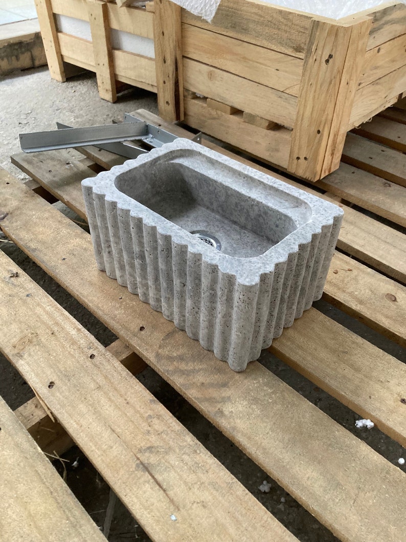 Travertin Bathroom Sink Wall Mount Marble Sink Marble Bathroom Sink Powder Room Sink Natural Stone Sink Silver Travertine Sink Custom Vanity
