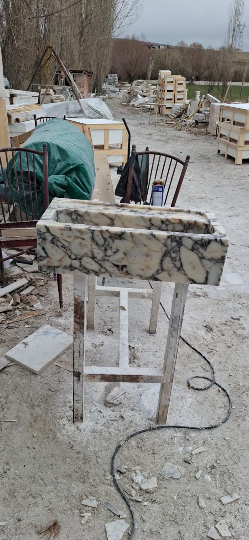 Calacatta Marble Bathroom Sink  Custom Floating Wall Mounted Luxury Basin
