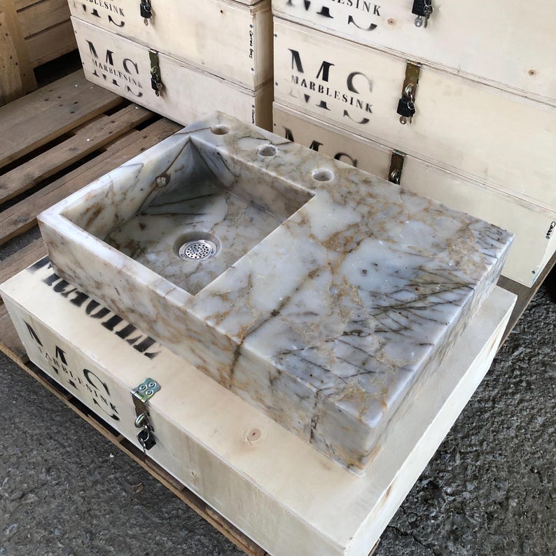 Luxury Lilac Marble Sink, Handcrafted for Bathrooms & Kitchens, Natural Stone Vanity, Unique Modern Design, Countertop - Wall Mount Options
