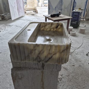 Calacatta Viola Marble Sink Handmade Wall Mounted Bathroom Vanity Basin Luxury