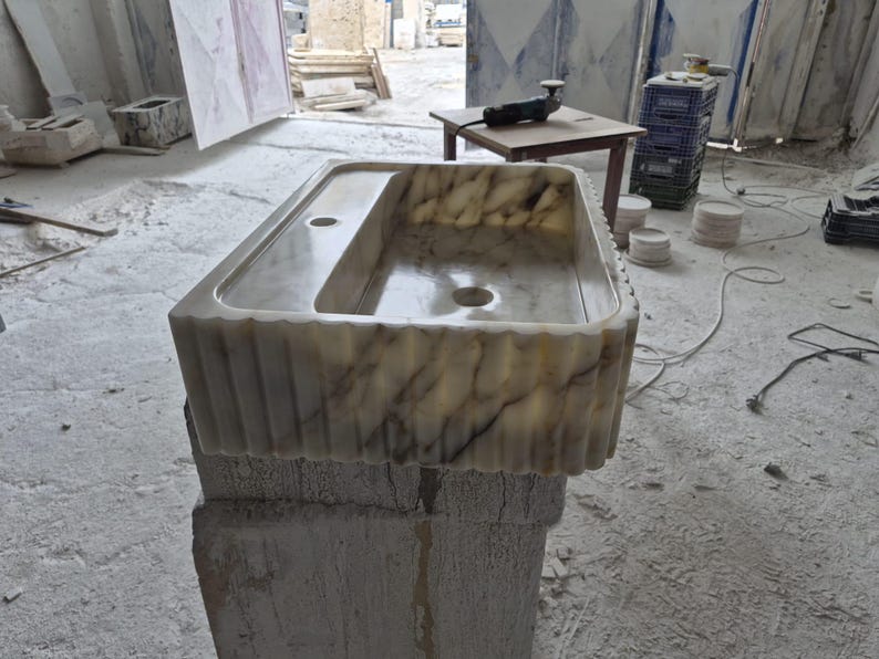 Calacatta Viola Marble Sink Handmade Wall Mounted Bathroom Vanity Basin Luxury