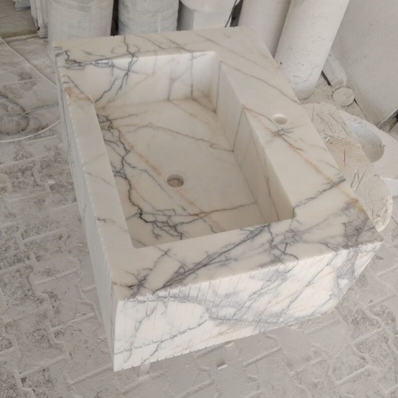 Light Veined White Marble Sink Marble Bathroom Sink Wall Mounted Marble Sink Marble Vanity Top Carrara Sink Powder Room Sink Custom Vanity
