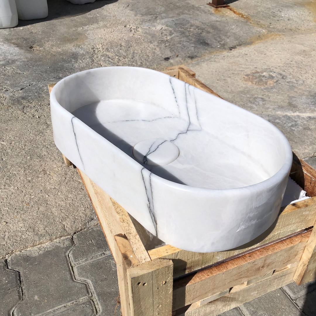 Carrara Marble Wall Sink, Fluted Stone Basin, Small Powder Room Vanity, Custom Bathroom Sink