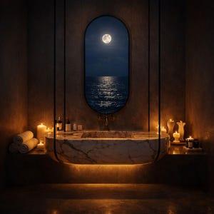 Collectible architectural marble sink made from rare Calacatta Viola marble, suspended luxury bathroom basin carved by hand from a massive stone block, floating vanity sink with dramatic sculptural presence designed for luxury villas and penthouses, premium handmade marble sink by MarbleSinkCo masters shipped worldwide with DHL Express