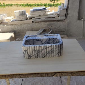 Natural Stone Vessel Bathroom Sink, Chiseled Ojinaga Marble, Vanity Sink