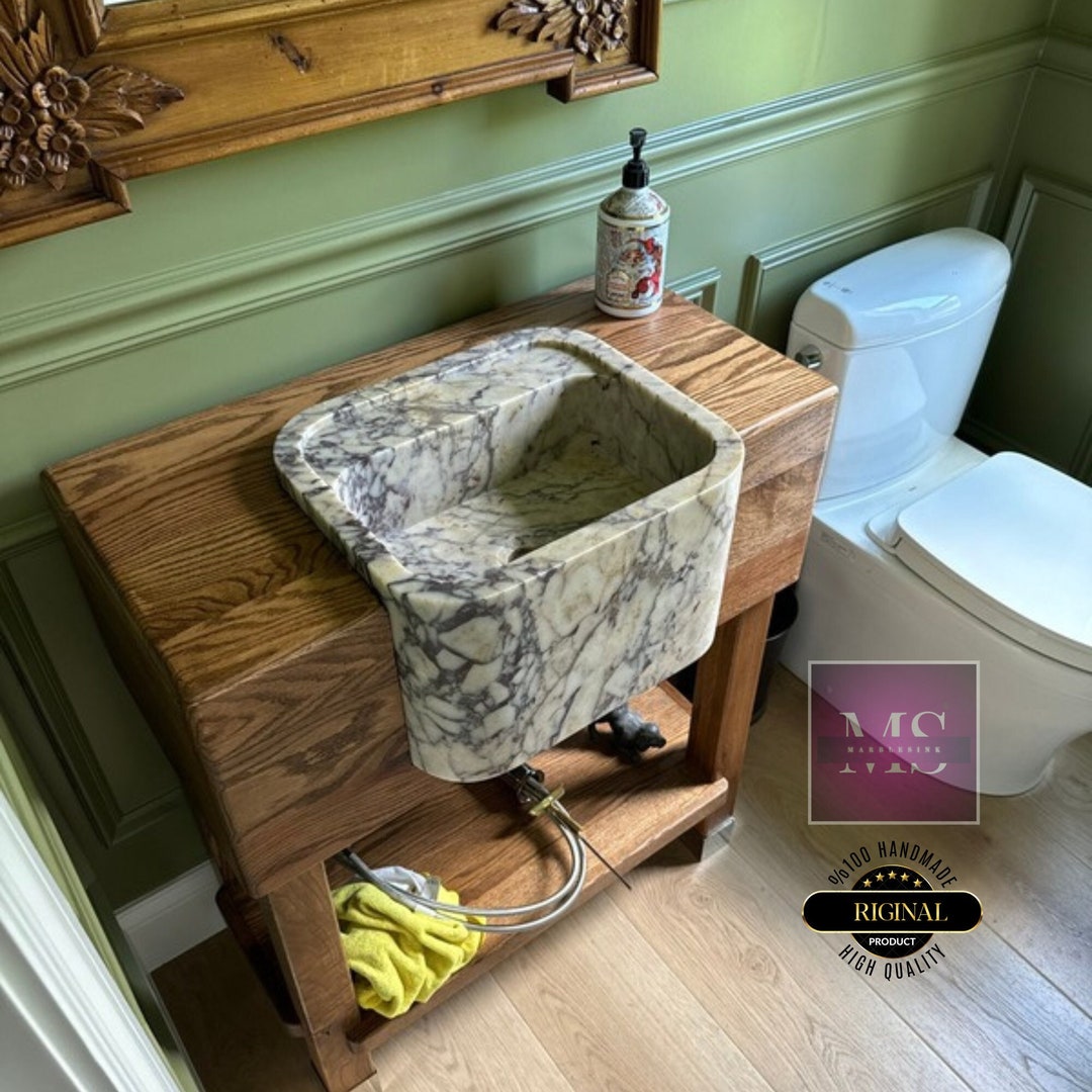 Handcrafted Calacatta Viola Marble Vessel Sink: Modern Bathroom Washbasin Bathroom Vanity