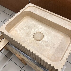Stone Sink, Wall Mount , Marble Sink, Marble Washbasin, Natural Stone Sink, Powder Room Sink, White Marble , Ribbed Front Sink, Travertine