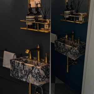 Elegant Bathroom Sink Wall Mount Marble Sink Marble Bathroom Sink Powder Room Sink Top Natural Stone Calacatta Marble Sink Custom Vanity