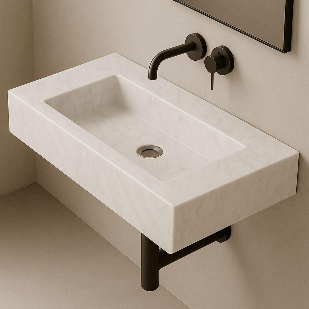 Hand-Carved Carrara Marble Sink: Half-Polish Luxury Bathroom Basin
