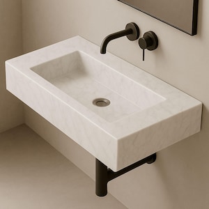 Hand-Carved Carrara Marble Sink: Half-Polish Luxury Bathroom Basin by MarbleSinkCo