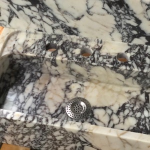 Calacatta Viola Marble Sink, Floating Sink With Backsplash, Marble Sink Vanity, Powder Room Sink, Wall Mounted Sink, Bathroom Sink #etsy